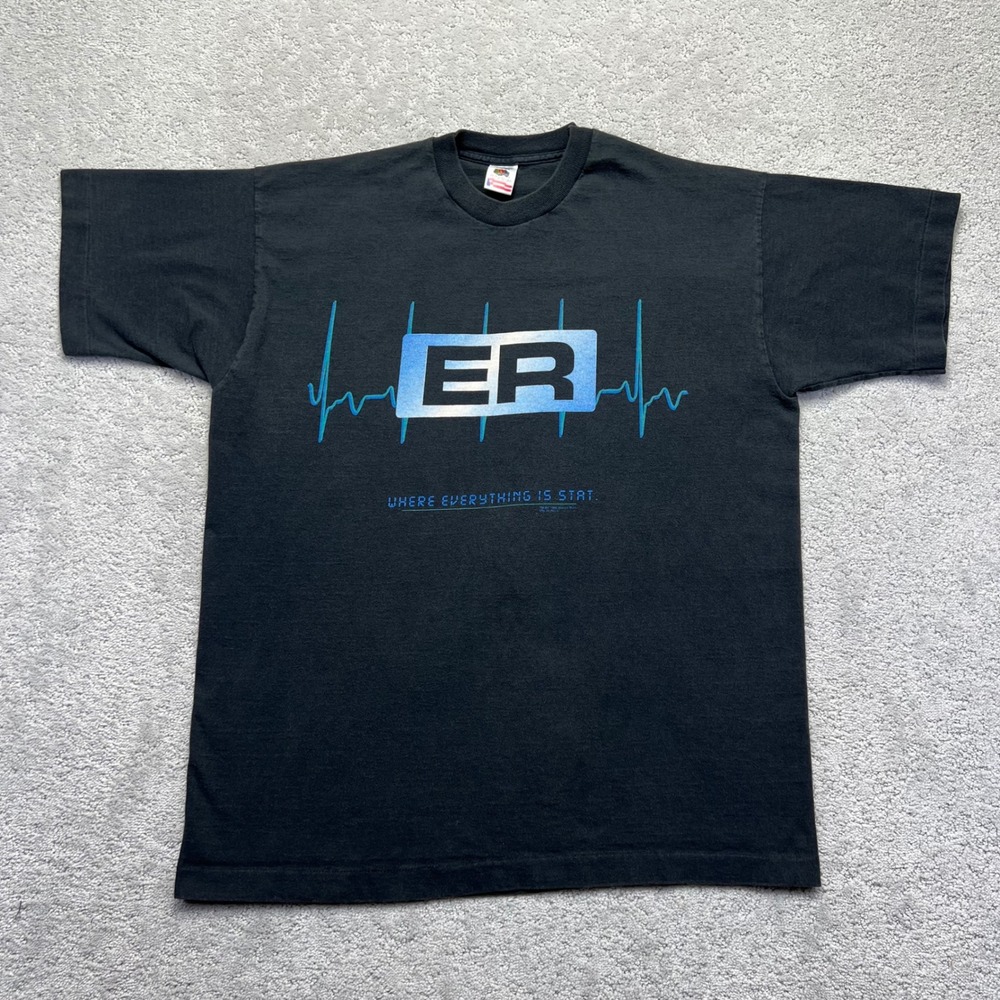 VINTAGE 1995 ER TV Show Promo T-Shirt Mens XL Black Warner Bros Single Stitch - Picture 1 of 13